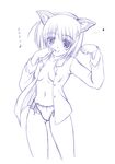  animal_ears cat_ears hair_ornament johnny_(from_scratch) lyrical_nanoha mahou_shoujo_lyrical_nanoha_strikers monochrome open_clothes open_shirt panties purple shirt solo underwear x_hair_ornament yagami_hayate 