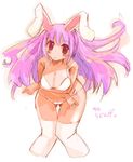  animal_ears bent_over bikini breasts bunny_ears cleavage large_breasts long_hair momiji_mao pink_hair red_eyes reisen_udongein_inaba simple_background solo swimsuit thighhighs touhou wide_hips 