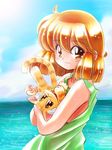  blush cat ocean orange_eyes original red_hair short_hair smile zan_nekotama 
