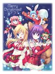  4girls animal_ears bunny_(trickster) bunny_ears cat_(trickster) cat_ears christmas fox_(trickster) labo_(nobody_knows) lion_(trickster) multiple_girls santa_costume sheep_(trickster) thighhighs trickster 