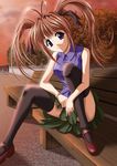  brown_hair copyright_request rakkyo sitting solo thighhighs twintails 