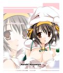  bobblehat breasts brown_eyes brown_hair cleavage collarbone large_breasts looking_at_viewer short_hair solo suzumiya_haruhi suzumiya_haruhi_no_yuuutsu tsukishima_kai upper_body zoom_layer 