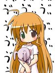  heterochromia izuno_kenta long_hair lowres lyrical_nanoha mahou_shoujo_lyrical_nanoha_strikers solo stuffed_animal stuffed_bunny stuffed_toy vivio 