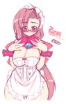  apron asymmetrical_bangs bangs bespectacled blush breast_squeeze breasts brown_hair glasses huge_breasts long_hair maid maid_headdress mel/a naked_apron original red_eyes ripre solo very_long_hair wide_hips wrist_cuffs 