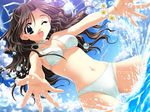  bikini black_hair blue_eyes blush bracelet breasts cameltoe choker cleavage day dutch_angle flower game_cg hair_ribbon hands happy jewelry kadoi_aya kakyuusei_2 long_hair medium_breasts navel non-web_source one_eye_closed outdoors outstretched_arms ribbon shirai_yuuri sky smile solo splashing spread_arms swimsuit wading water wavy_hair white_bikini 