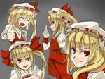  blonde_hair clone expressions flandre_scarlet four_of_a_kind_(touhou) multiple_girls raised_eyebrow red_eyes smile thumbs_up touhou tsukinami_kousuke uneven_eyes 