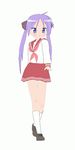  3d animated animated_gif blue_eyes hiiragi_kagami long_hair lowres lucky_star motteke!_serafuku pink_neckwear purple_hair ryouou_school_uniform school_uniform serafuku solo twintails 