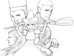  4boys broom character_request greyscale hat kirisame_marisa monochrome multiple_boys sketch spider-man spider-man_(series) touhou witch_hat yu_65026 