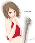  :d bare_shoulders blush brown_eyes brown_hair cyprus looking_at_viewer meiko microphone microphone_stand music open_mouth red_shirt round_teeth shirt simple_background singing sleeveless smile solo teeth vocaloid white_background 