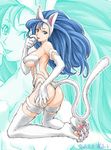  animal_ears ass big_hair blue_hair breasts cat_ears cat_tail claws felicia konkitto large_breasts long_hair solo tail underboob vampire_(game) zoom_layer 