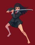  barefoot copyright_request hairband katana long_hair school_uniform solo sword weapon weno 