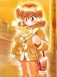  bag breath cat coat commentary_request handbag orange_eyes orange_hair original pants shiny shiny_hair telephone_pole zan_nekotama 