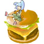  animal_ears arnest blue_hair food hamburger in_food lowres minigirl mouse_ears original solo 