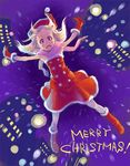  blonde_hair christmas copyright_request dress falling hat santa_costume scarf solo strapless strapless_dress weno 