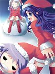  asakura_ryouko christmas half_updo hat kimidori_emiri multiple_girls nagato_yuki sack santa_costume santa_hat suzumiya_haruhi_no_yuuutsu thighhighs 