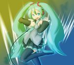  aqua_hair hatsune_miku long_hair microphone naka solo thighhighs twintails very_long_hair vocaloid 