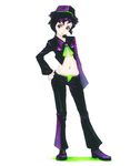 contrapposto copyright_request full_body hand_on_hip hat legs_apart long_sleeves looking_at_viewer midriff navel pants pose simple_background solo standing stomach top_hat weno 