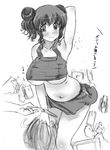  abubu armpits belly breasts greyscale hidamari_sketch hiro huge_breasts monochrome plump solo 