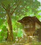  building bush copyright_request foliage forest grass house leaf nature no_humans rope scenery shadow shide shimenawa shrine stairs tree 
