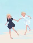 blonde_hair blue_eyes copyright_request dress holding holding_hands multiple_girls weno 