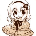  alice_margatroid capelet embroidery futami_yayoi hairband looking_at_viewer monochrome neck_ribbon ribbon short_hair smile solo touhou upper_body 