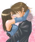  1girl arm_warmers artist_request blush couple final_fantasy final_fantasy_viii hetero hug rinoa_heartilly sleeveless_duster smile squall_leonhart 