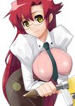  alternate_hairstyle breasts glasses hair_down large_breasts long_hair necktie red_hair skirt solo sugar_(sugarless) teacher tengen_toppa_gurren_lagann yellow_eyes yoko_littner yomako 