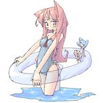  animal_ears arnest blue_hair cat_ears innertube minigirl mouse_ears one-piece_swimsuit original pink_hair solo swimsuit 