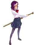  copyright_request glasses pantyhose school_uniform simple_background solo sword thighhighs weapon weno 