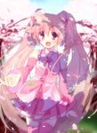  bare_shoulders cherry_blossoms detached_sleeves hatsune_miku k.ei long_hair necktie object_namesake open_mouth pink_eyes pink_hair sakura_miku skirt solo thighhighs twintails very_long_hair vocaloid 