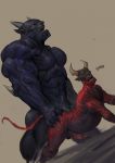  all_fours anal anal_penetration balls big_dom_small_sub demon duo erection goroguro horn humanoid kneeling male male/male muscular muscular_male not_furry nude open_mouth penetration sex size_difference vein 