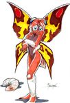  abdomen anthro arthropod blue_eyes breasts butterfly_wings covering female godzilla_(series) hair insect kaiju larva looking_at_viewer mang mangaman mina moth mothra pose red_hair signature small_breasts solo wings 