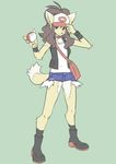  boy_shorts clothing collar female furrification green_background hat nintendo plain_background pok&#233;ball pok&#233;mon pok&eacute;ball pok&eacute;mon shirt shoes sleeveless_jacket sleeveless_shirt solo standing tank_top trainer underwear vest video_games wristband yojigen 