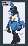  anthro back breasts butt collaboration digitigrade female horn looking_at_viewer looking_back lucario mingchee nintendo nipples notorious84 nude pinup plain_background pok&#233;mon pok&eacute;mon pose pussy red_eyes side_boob smile solo standing the_pokedex_project video_games 
