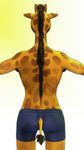  back butt clothing giraffe male mammal plain_background shorts solo standing topless unknown_artist 