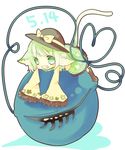  animal_ears bad_id bad_pixiv_id bow cat_ears fang green_eyes green_hair hat hat_bow heart heart_of_string komeiji_koishi lowres minigirl mogu_(lollysweet) open_mouth skirt solo tail third_eye touhou 