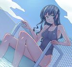  amagami black_hair blue_eyes breasts cleavage competition_swimsuit highres legs long_hair long_legs morishima_haruka naughty_face one-piece_swimsuit ossan_331 small_breasts swimsuit thighs wet 
