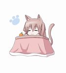  &gt;_&lt; 1girl :3 =_= animal_ears animated animated_gif brown_hair cat_ears cat_tail chibi closed_eyes food fruit kotatsu kuwachii light_bulb mandarin_orange o_o original paw_print simple_background solo table tail under_kotatsu under_table v-shaped_eyebrows x3 