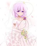  bouquet bridal_veil dress elbow_gloves eyeball flower formal fueiku gloves hair_ornament heart komeiji_satori pink_hair purple_eyes short_hair smile solo third_eye touhou veil wedding_dress 