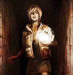  absurdres ami_thompson bad_id bad_pixiv_id collarbone flashlight heather_mason highres jacket light pencil_skirt silent_hill silent_hill_3 skirt solo 