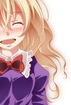  blonde_hair blush bow bowtie closed_eyes dress highres long_hair maribel_hearn open_mouth puffy_sleeves purple_dress s-syogo smile solo touhou upper_body 