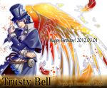  birthday black_hair character_name copyright_name dated feathers formal frederic_chopin happy_birthday hat hige_(yosemite) male_focus multicolored multicolored_wings pocket_watch solo suit top_hat trusty_bell watch wings 