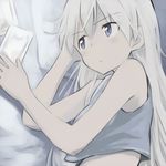  blue_eyes crop_top eila_ilmatar_juutilainen long_hair lying midriff on_bed on_side silver_hair solo strike_witches tank_top tsuchii_(ramakifrau) world_witches_series 