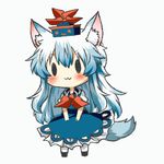  :3 animal_ears animated animated_gif blue_hair blush bow chibi dress ear_wiggle expressive_clothes hat kamishirasawa_keine kemonomimi_mode long_hair rebecca_(keinelove) simple_background smile solid_circle_eyes solo tail tail_wagging touhou very_long_hair white_background 
