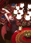  bat_wings blush book bookshelf breasts danbo_(rock_clime) flower food head_wings ice_cream koakuma large_breasts long_hair one_eye_closed open_mouth red_eyes red_hair room sitting solo spoon stretch sundae touhou vase wings yawning 