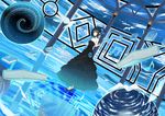  alua arm_up bare_shoulders beamed_sixteenth_notes bird black_dress black_hair book cloud dress eighth_note floating flower green_eyes hair_ornament highres musical_note original quarter_note ripples short_hair sky solo standing standing_on_liquid surreal torch treble_clef water 
