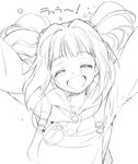  closed_eyes greyscale hood hoodie idolmaster idolmaster_(classic) kurimomo long_hair monochrome open_mouth overalls sketch smile solo takatsuki_yayoi twintails 