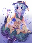  bad_id bad_pixiv_id black_legwear blue_eyes blue_flower blue_hair blue_rose eyeball flower green_hair hat ikeda_hazuki komeiji_koishi multicolored_hair petals rose short_hair skirt smile solo thighhighs third_eye touhou 