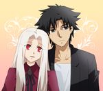  black_eyes black_hair emiya_kiritsugu fate/zero fate_(series) irisviel_von_einzbern long_hair nibaji red_eyes teenage time_paradox white_hair younger 