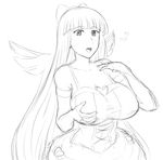  breast_grab breast_hold breasts corset gloves grabbing greyscale heart huge_breasts jadf long_hair looking_at_viewer monochrome open_mouth panty_&amp;_stocking_with_garterbelt ribbon sketch smile solo stocking_(psg) 